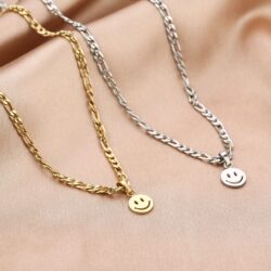 smiley face ketting zilver goud